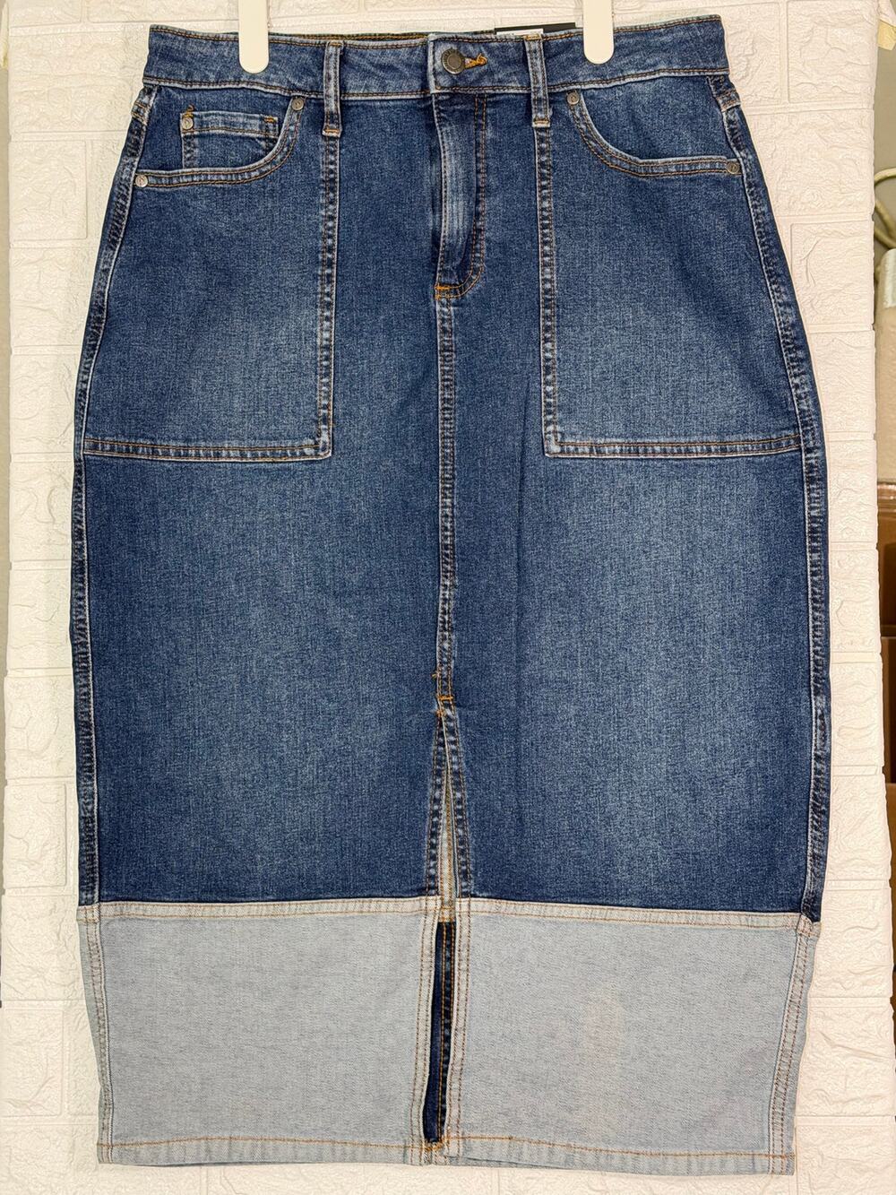 Simply Vera Vera Wang Two Tone Denim Midi Skirt Size M NWT